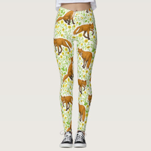 Vossen en boterbloemen op natuurlijk wit leggings