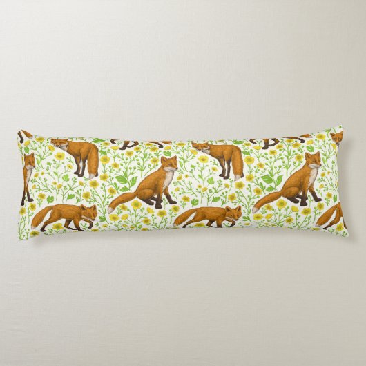 Vossen en boterbloemen op natuurlijk wit lichaamskussen (Achterkant)