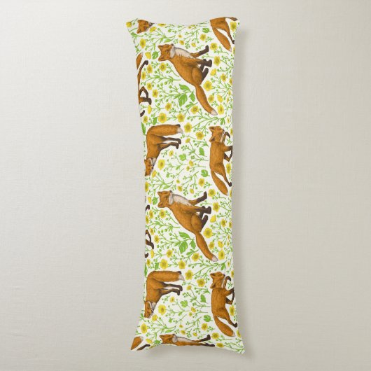 Vossen en boterbloemen op natuurlijk wit lichaamskussen (Voorkant Verticaal)