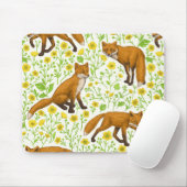 Vossen en boterbloemen op natuurlijk wit muismat (Met muis)