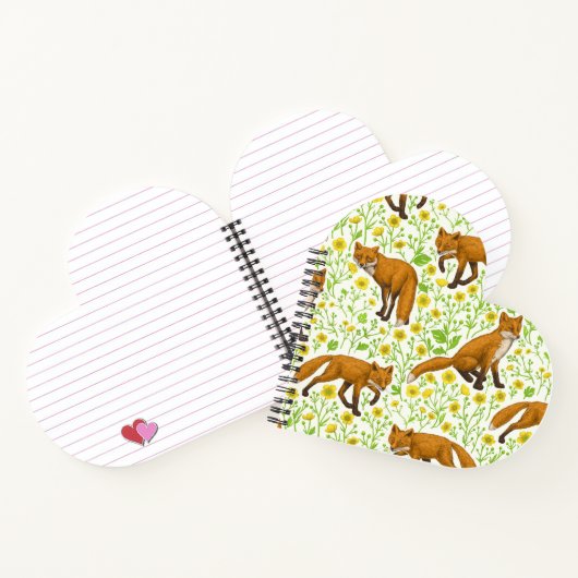 Vossen en boterbloemen op natuurlijk wit notitieboek (Binnen)