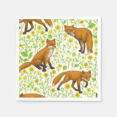 Vossen en boterbloemen op natuurlijk wit servet (Voorkant)