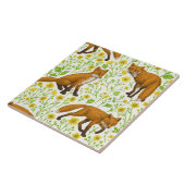 Vossen en boterbloemen op natuurlijk wit tegeltje (Zijkant)