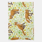 Vossen en boterbloemen op natuurlijk wit theedoek (Verticaal)