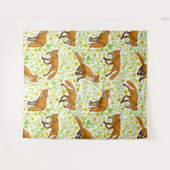 Vossen en boterbloemen op natuurlijk wit wandkleed (Voorkant (horizontaal))