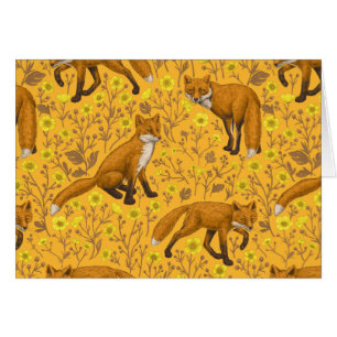 Vossen en boterbloemen op sinaasappel