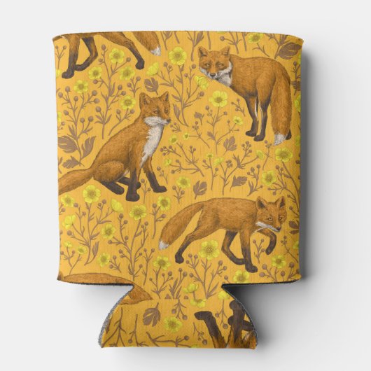 Vossen en boterbloemen op sinaasappel blikjeskoeler (Achterkant)