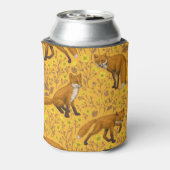 Vossen en boterbloemen op sinaasappel blikjeskoeler (Blikje Achterkant)