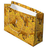 Vossen en boterbloemen op sinaasappel groot cadeauzakje (Voorkant Gekanteld)