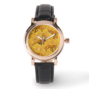Vossen en boterbloemen op sinaasappel horloge