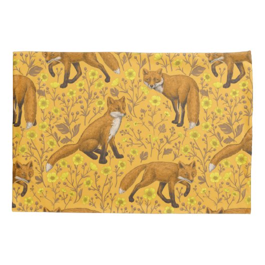 Vossen en boterbloemen op sinaasappel kussensloop (Achterkant-Links)