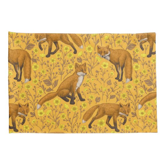 Vossen en boterbloemen op sinaasappel kussensloop (Achterkant-Rechts)