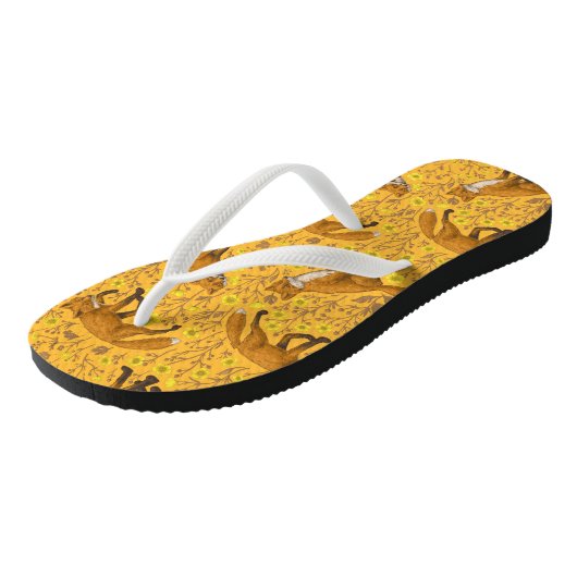 Vossen en boterbloemen op sinaasappel teenslippers (Schuin)