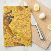 Vossen en boterbloemen op sinaasappel theedoek (Quarter Fold)