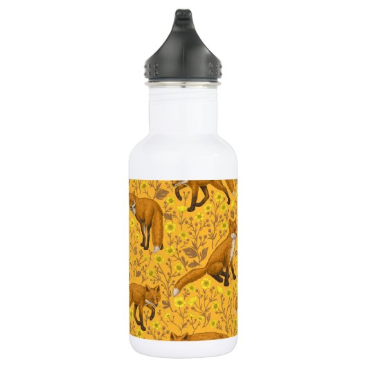 Vossen en boterbloemen op sinaasappel waterfles (Rechts)