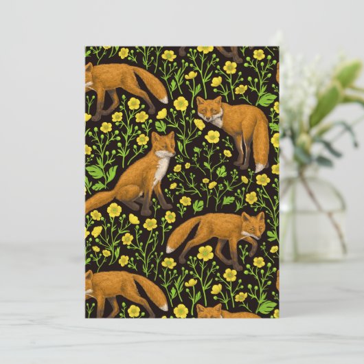 Vossen en boterbloemen op zwart (Staand voorkant)