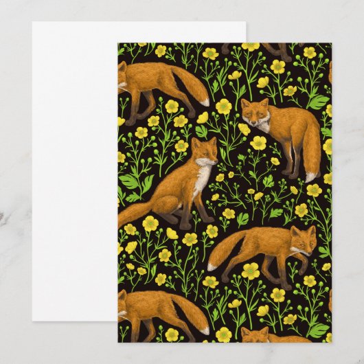 Vossen en boterbloemen op zwart (Voorkant / Achterkant)