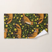 Vossen en boterbloemen op zwart bad handdoek (Handdoek)
