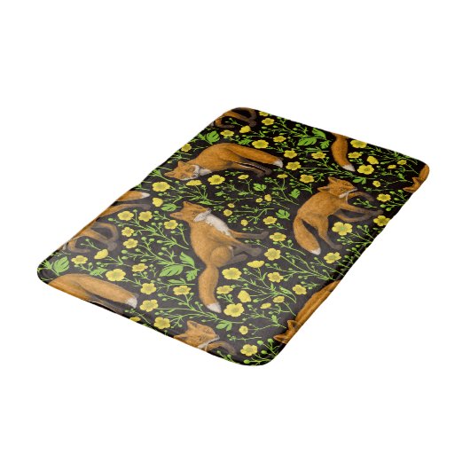 Vossen en boterbloemen op zwart badmat (Gekanteld)