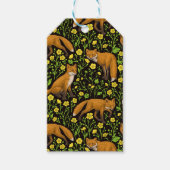 Vossen en boterbloemen op zwart cadeaulabel (Voorkant)