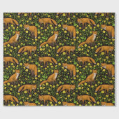 Vossen en boterbloemen op zwart cadeaupapier (Vlak)