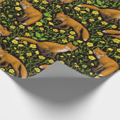 Vossen en boterbloemen op zwart cadeaupapier (Hoek)