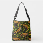 Vossen en boterbloemen op zwart crossbody tas (Voorkant)
