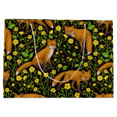 Vossen en boterbloemen op zwart groot cadeauzakje (Achterkant)