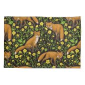 Vossen en boterbloemen op zwart kussensloop (Achterkant-Links)