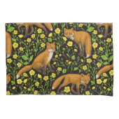 Vossen en boterbloemen op zwart kussensloop (Voorkant-Links)