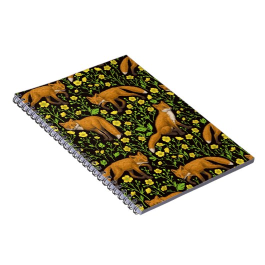 Vossen en boterbloemen op zwart notitieboek (Rechterzijde)