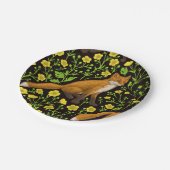 Vossen en boterbloemen op zwart papieren bordje (Gekanteld)