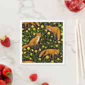 Vossen en boterbloemen op zwart servet (Insitu)