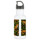 Vossen en boterbloemen op zwart waterfles  (Achterkant)