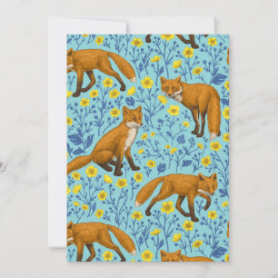 Vossen en boterbloemen op zwembad blauw