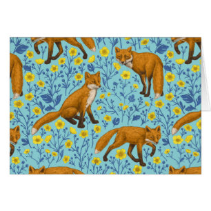 Vossen en boterbloemen op zwembad blauw