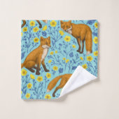 Vossen en boterbloemen op zwembad blauw bad handdoek (Wasdoekje)