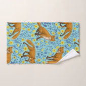 Vossen en boterbloemen op zwembad blauw bad handdoek (Handdoek)