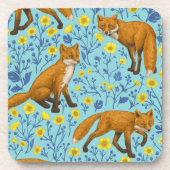 Vossen en boterbloemen op zwembad blauw bier onderzetter (Voorkant)