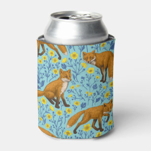 Vossen en boterbloemen op zwembad blauw blikjeskoeler