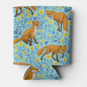 Vossen en boterbloemen op zwembad blauw blikjeskoeler (Voorkant)