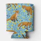 Vossen en boterbloemen op zwembad blauw blikjeskoeler (Achterkant)