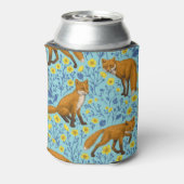 Vossen en boterbloemen op zwembad blauw blikjeskoeler (Blikje Achterkant)