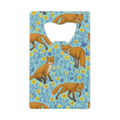 Vossen en boterbloemen op zwembad blauw creditkaart flessenopener (Voorkant)