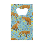 Vossen en boterbloemen op zwembad blauw creditkaart flessenopener (Achterkant)