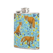 Vossen en boterbloemen op zwembad blauw heupfles (Links)