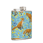 Vossen en boterbloemen op zwembad blauw heupfles (Rechts)