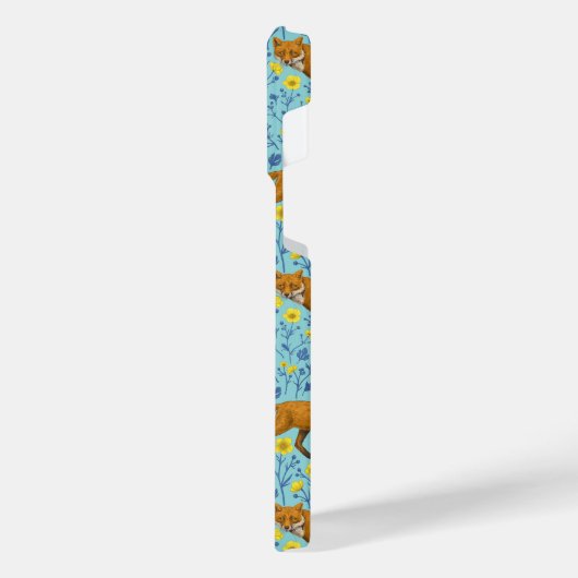 Vossen en boterbloemen op zwembad blauw iPhone hoesje (Linkerkant)