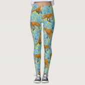 Vossen en boterbloemen op zwembad blauw leggings (Voorkant)