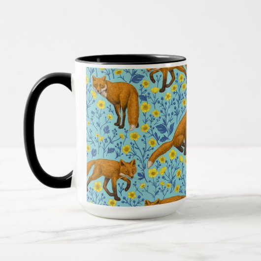 Vossen en boterbloemen op zwembad blauw mok (Links)